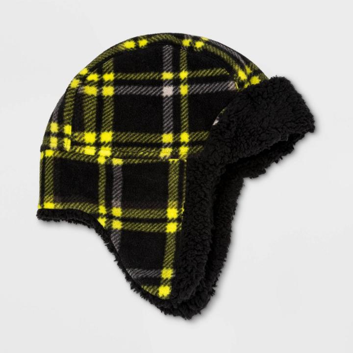 Boys' Plaid Fleece Trapper Hat - Cat & Jack Black