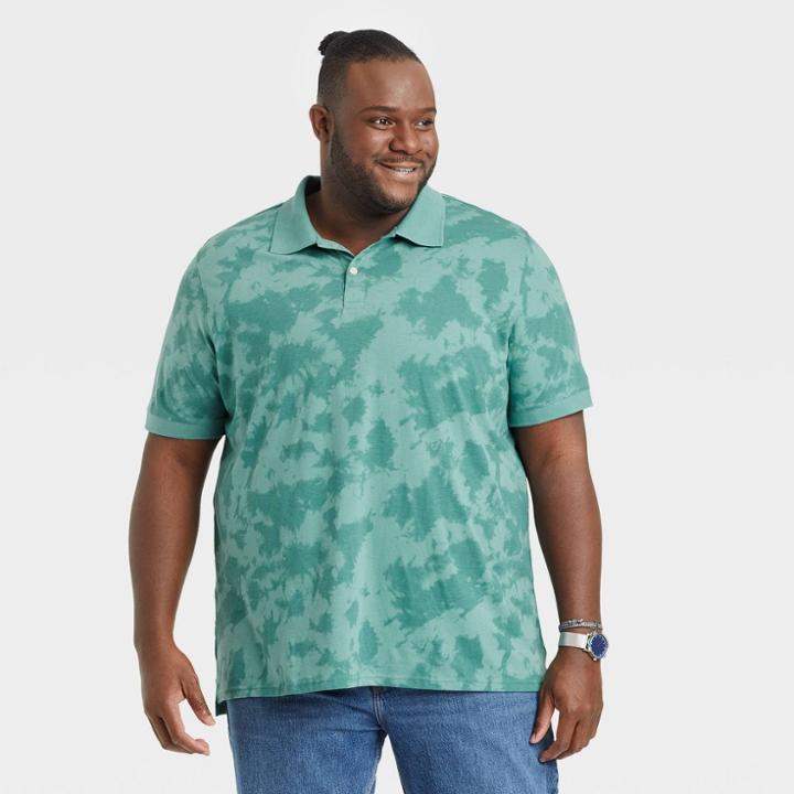 Men's Big & Tall Tie-dye Standard Fit Short Sleeve Collared Polo T-shirt - Goodfellow & Co Green