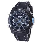 Men's U.s. Navy C29 Multifunction Watch By Wrist Armor, Black And White Dial, Black Rubber Strap,