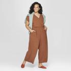 Women's Plus Size Short Sleeve V-neck Jumpsuit - Universal Thread Brown