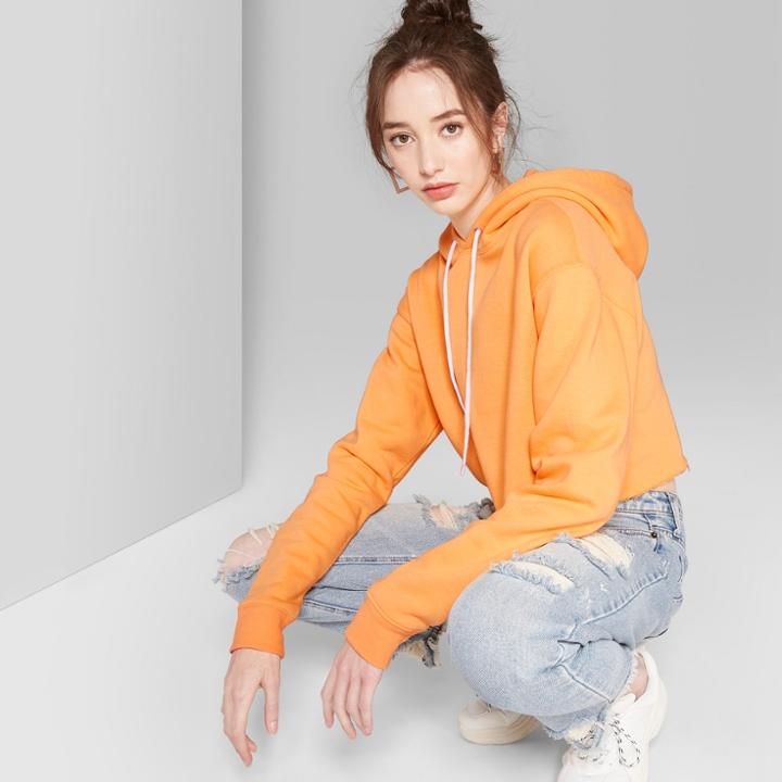 Women's Long Sleeve Cropped Hoodie - Wild Fable Tropical Orange