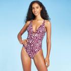 Women's Plunge Front One Piece Swimsuit - Shade & Shore Boysenberry Animal Print