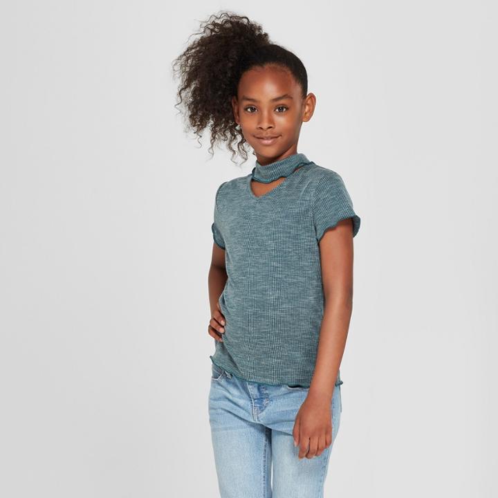 Girls' Gigi Lettuce Hem Short Sleeve T-shirt - Art Class Teal
