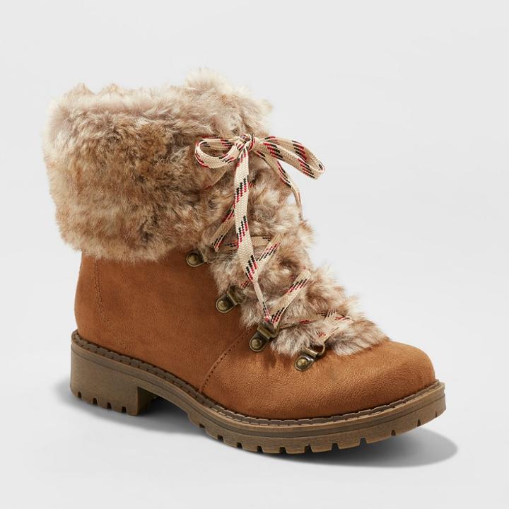 Women's Lilliana Faux Fur Lace Up Boots - Universal Thread Chestnut