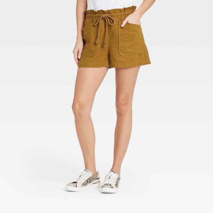 Women's Mid-rise Tie Waist Utility Shorts - Universal Thread Brown