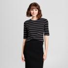 Petitewomen's Short Elbow Sleeve T-shirt - Who What Wear White/black Stripe M,