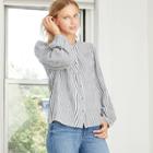 Women's Striped Puff Long Sleeve Button-front Blouse - Universal Thread Navy
