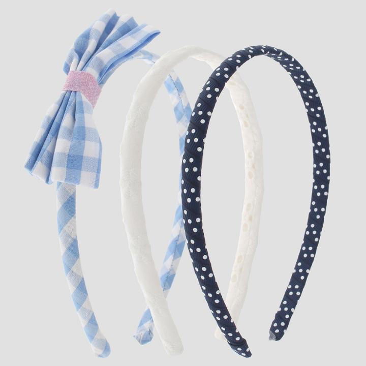 Girls' 3pk Bow, Eyelet & Polka Dot Headband Set - Cat & Jack Blue