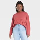 Women's Plus Size Long Sleeve T-shirt - Universal Thread Berry Red