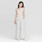 Women's Striped Sleeveless V-neck Jumpsuit - A New Day Cream