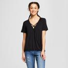 Women's Short Sleeve Cross Neck Wrap T-shirt - Mossimo Supply Co. Black