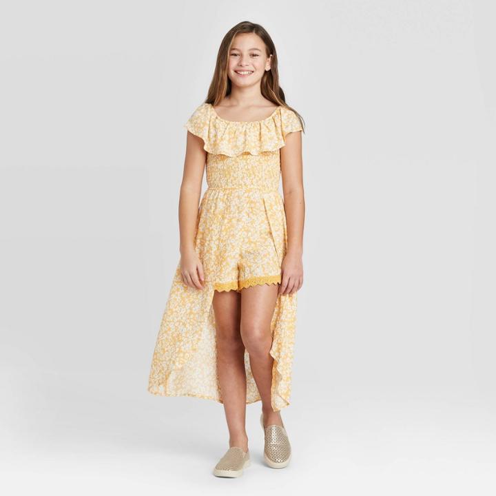 Girls' Smocked Walk-through Floral Dress - Art Class Yellow S, Girl's,