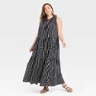 Women's Plus Size Sleeveless Tiered Maxi Dress - Ava & Viv Black Polka Dot X