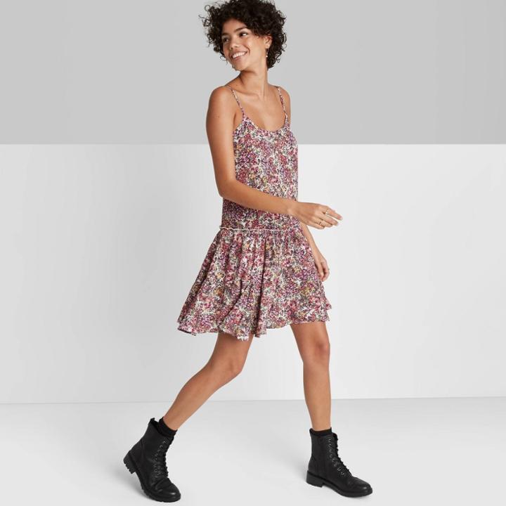 Women's Sleeveless Trapeze Swing Dress - Wild Fable Berry Floral