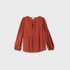 Women's Long Sleeve Tie-front Peasant Top - Universal Thread Rust