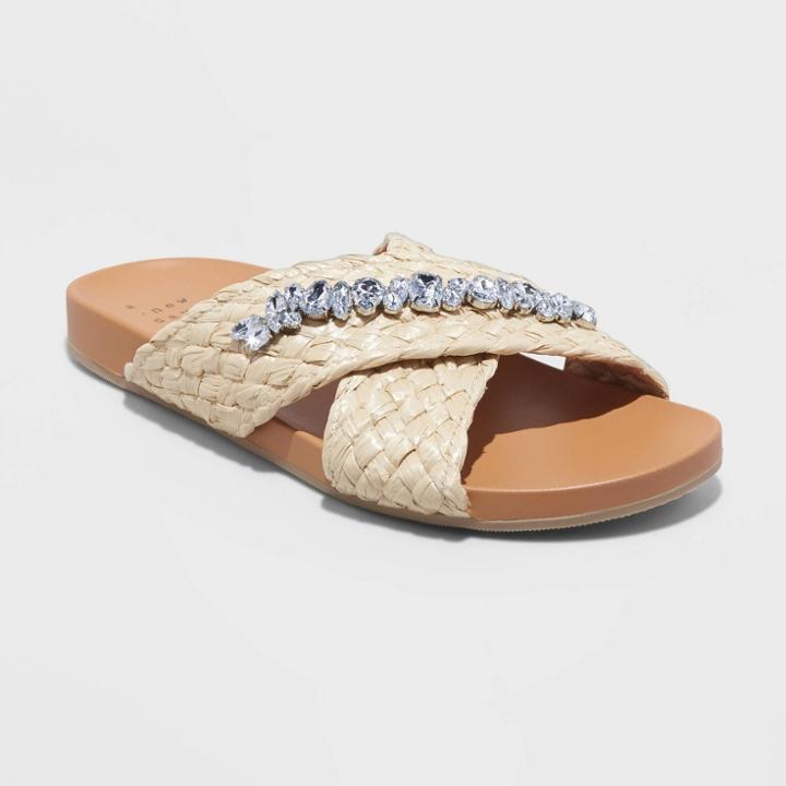 Women's Phylis Raffia Slide Sandals - A New Day Almond