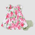 Burt's Bees Baby Girls' Farm Floral Bubble Dress And Diaper Cover - Pink
