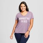 Women's Plus Size Namastay In Bed Destructed Graphic T-shirt - Grayson Threads (juniors') Purple