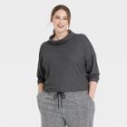Women's Plus Size Long Sleeve Turtleneck Waffle T-shirt - A New Day Black