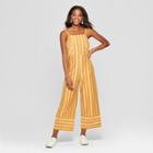 Women's Striped Strappy Square Front Knit Jumpsuit - Xhilaration Mustard (yellow)/white
