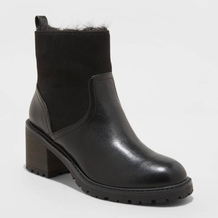 Women's Marla Faux Fur Lug Ankle Boots - Universal Thread Black