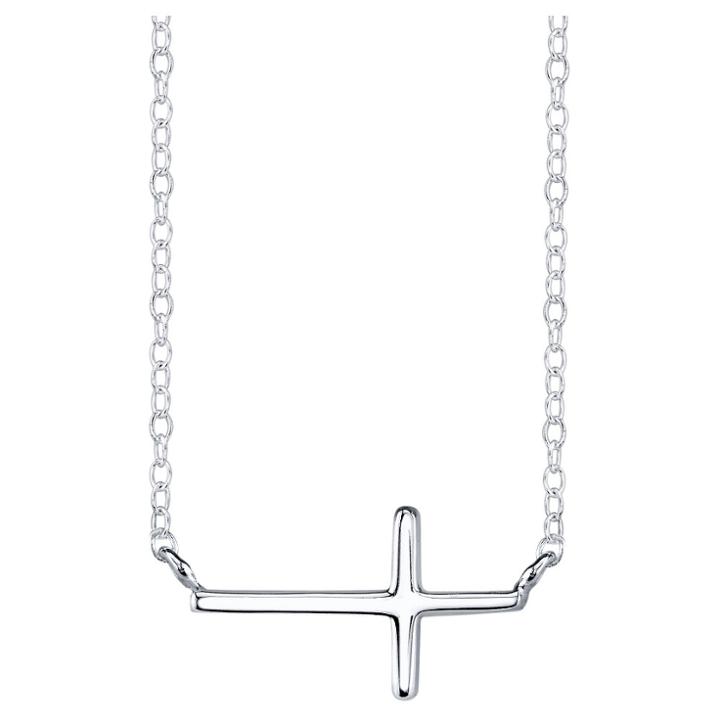 Target Women's Sterling Silver Sideways Cross Station Necklace - Silver (18),
