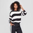Women's Striped Long Sleeve Crew Neck Tie Back Sweater - Who What Wear Black/white Xl, Black/white