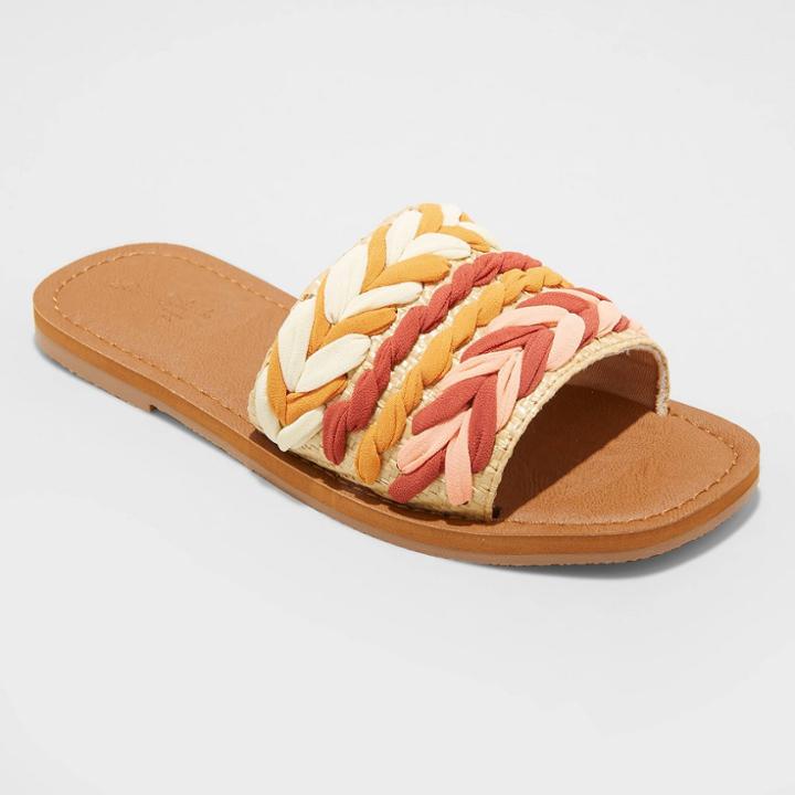 Women's Eve Square Toe Raffia Slide Sandals - Universal Thread Natural