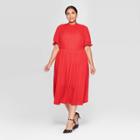 Women's Plus Size Polka Dot Short Sleeve Crewneck Midi Dress - Who What Wear Red 1x, Women's,