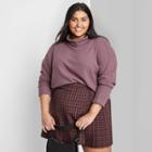 Women's Plus Size Long Sleeve Turtleneck Cozy Boxy Cropped T-shirt - Wild Fable Dark Mauve