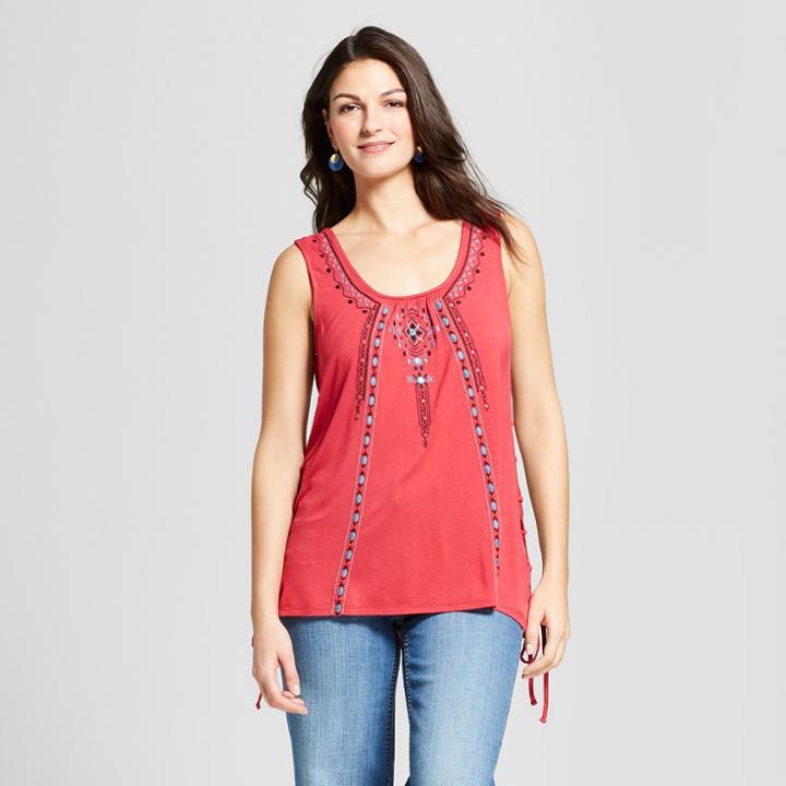 Women's Embroidered Side Lace Tank - Knox Rose Red