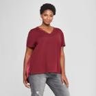 Women's Plus Size Ruched Back Short Sleeve T-shirt- Ava & Viv Burgundy (red) X