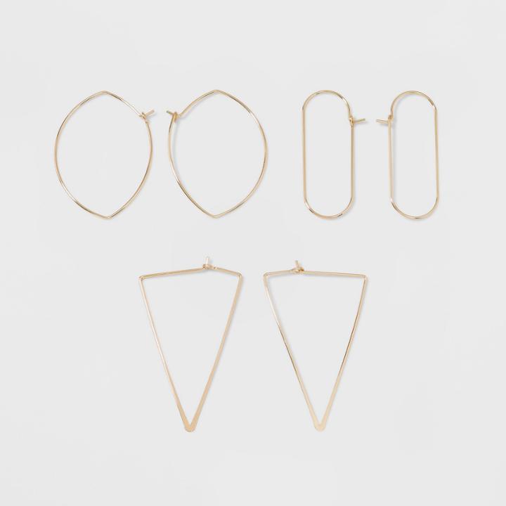 Wire Marquises, Oval, Triangle Hoop Earring Set 3ct - Wild Fable Gold