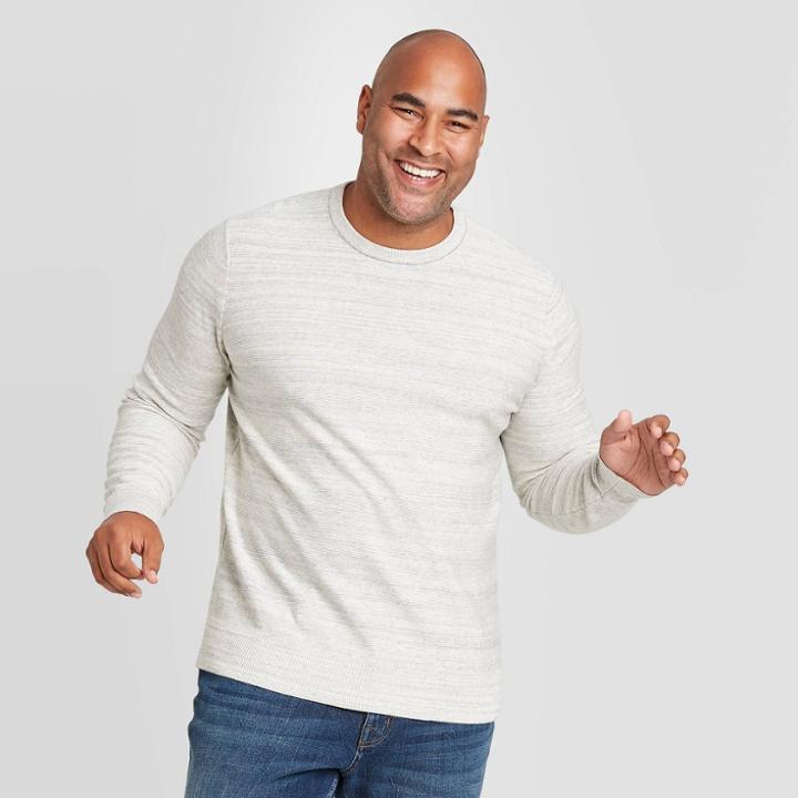 Men's Micro Striped Tall Regular Fit Crew Neck Sweater - Goodfellow & Co