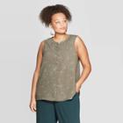 Women's Plus Size Polka Dot Sleeveless Collared Button - Front Blouse - Ava & Viv Olive