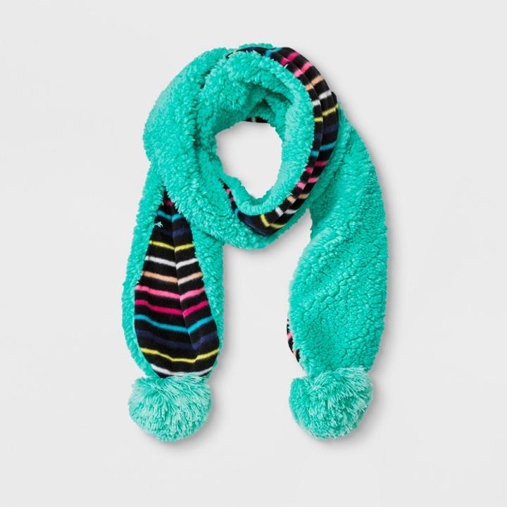 Girls' Pom Fleece Scarf - Cat & Jack Turquoise One Size, Black
