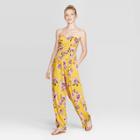 Women's Floral Print Strapless Quilted Top Jumpsuit - Xhilaration Mustard (yellow)