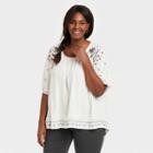 Women's Plus Size Floral Print Scoop Neck Short Sleeve Top - Knox Rose White