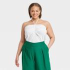 Women's Plus Size Slim Fit Textured Halter Top - A New Day White