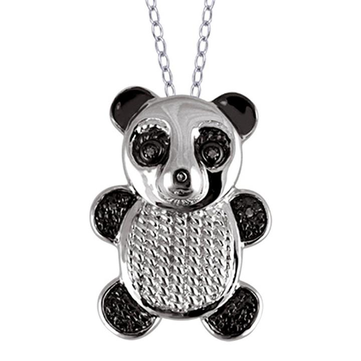 Distributed By Target Women's Sterling Silver Accent Round-cut White Diamond Pave Set Bear Pendant - White