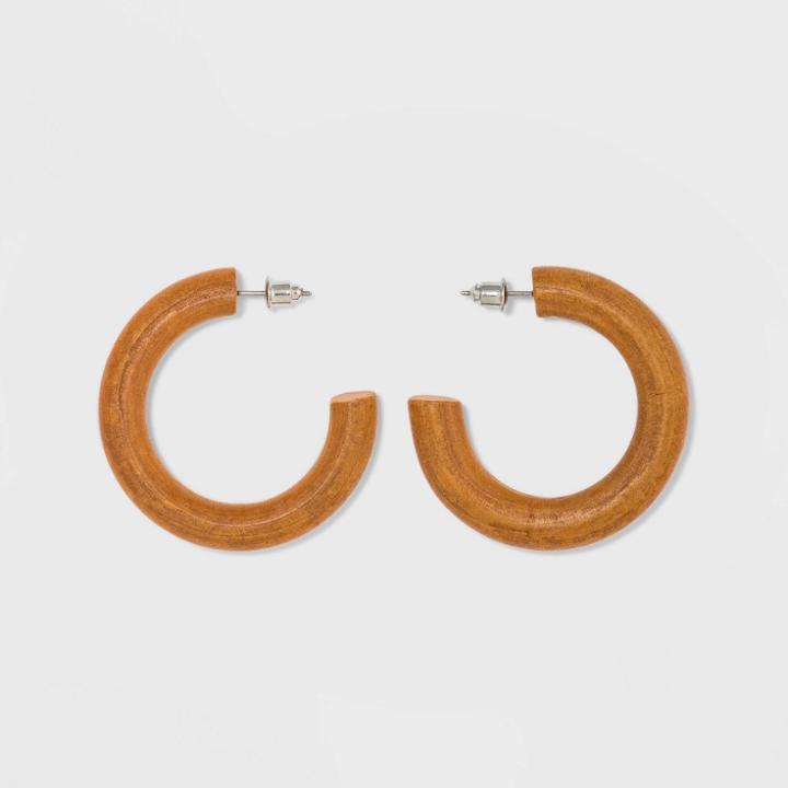 Wood Hoop Earrings - Universal Thread Natural, Women's, Brown