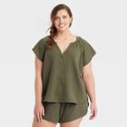 Women's Plus Size Flutter Short Sleeve Blouse - Universal Thread Green