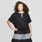 Women's Plus Size Short Sleeve V-neck Textured Knit T-shirt - Who What Wear Black
