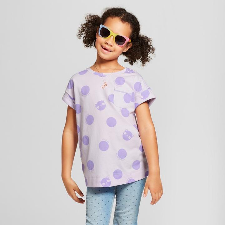 Girls' Polka Dots Short Sleeve Pocket T-shirt - Cat & Jack Purple