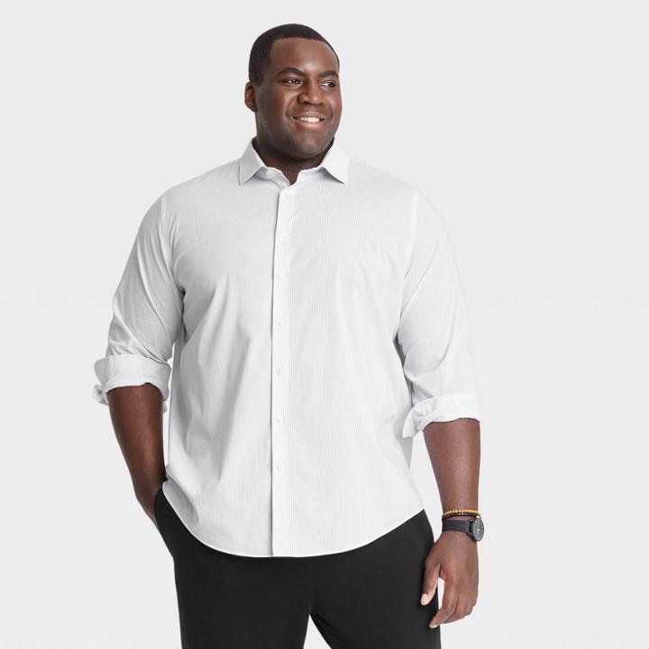 Men's Tall Striped Slim Fit Performance Dress Long Sleeve Button-down Shirt - Goodfellow & Co Dark Off-white/striped