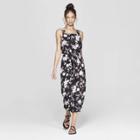 Women's Floral Print Strappy Square Neck Waist Tie Jumpsuit - Xhilaration Black