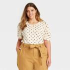 Women's Plus Size Puff Elbow Sleeve Sweatshirt - Who What Wear Cream Polka Dot 1x, Ivory Polka Dot