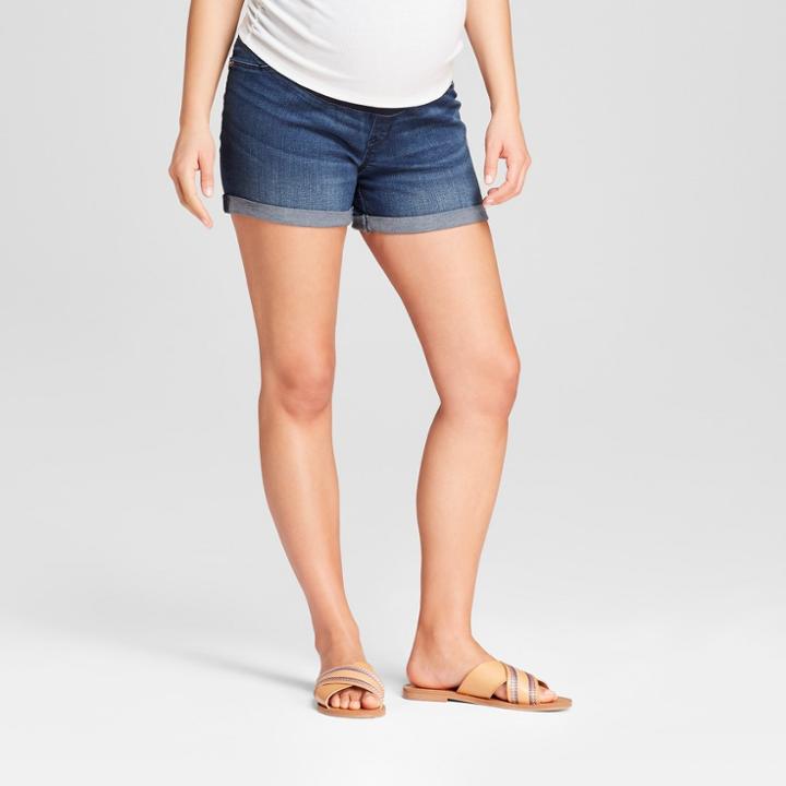 Maternity Crossover Panel Midi Jean Shorts - Isabel Maternity By Ingrid & Isabel Dark Wash 2, Women's, Blue