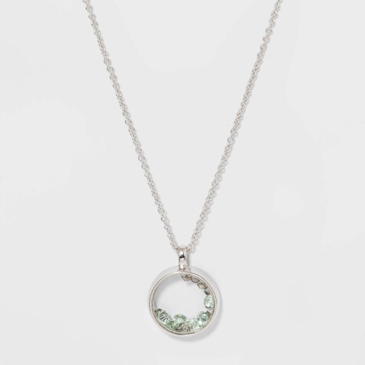 Boxed Silver Plated Shaker Pendant With Crystals Necklace - A New Day Crystal Green, Women's