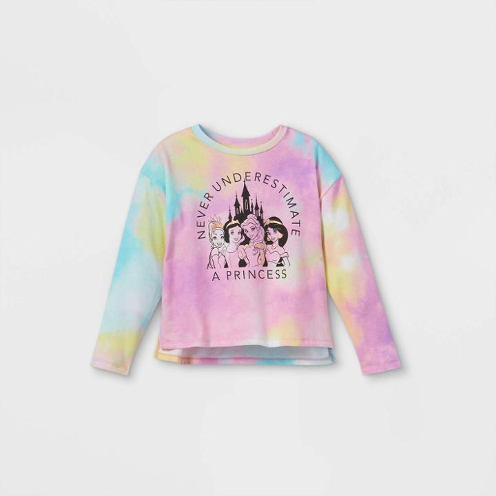Girls' Disney Royally Fierce Princesses Pullover Sweatshirt - Xs, Blue/pink/white
